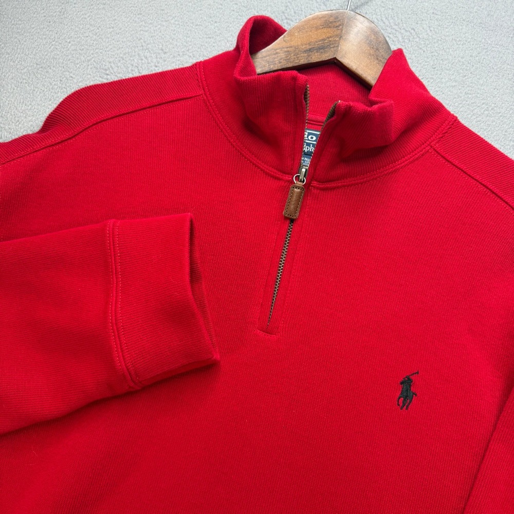 Polo Ralph Lauren Quarter Zip Pullover Mens XL Red Cotton Knit Sweater Pony Logo